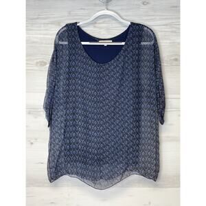 Pronto Moda Giusy Silk Top Womens Small Blue Short Sleeve Lightweight Flowy